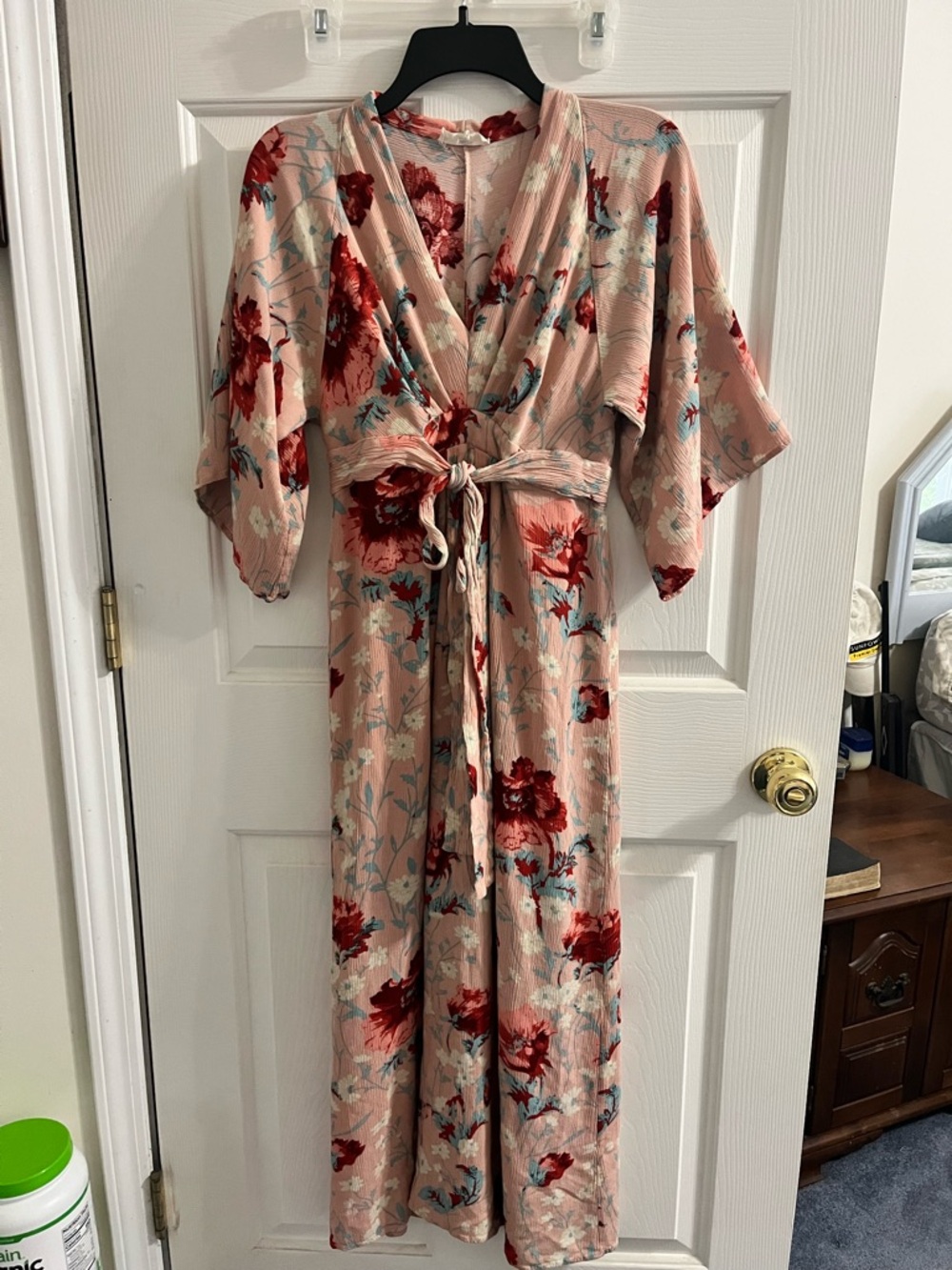 Blush Pink Floral Tie-Waist Maxi Dress
